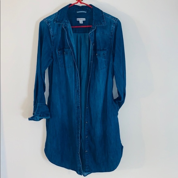 Merona | Denim Long Sleeve Collared Dress | Button Down With Pockets | Fitted - Picture 3 of 9
